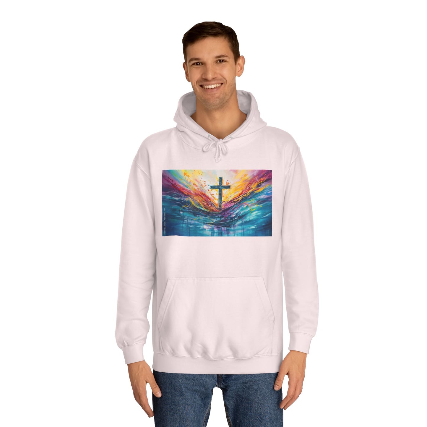 Colorful Sky Unisex College Hoodie with Cross Design