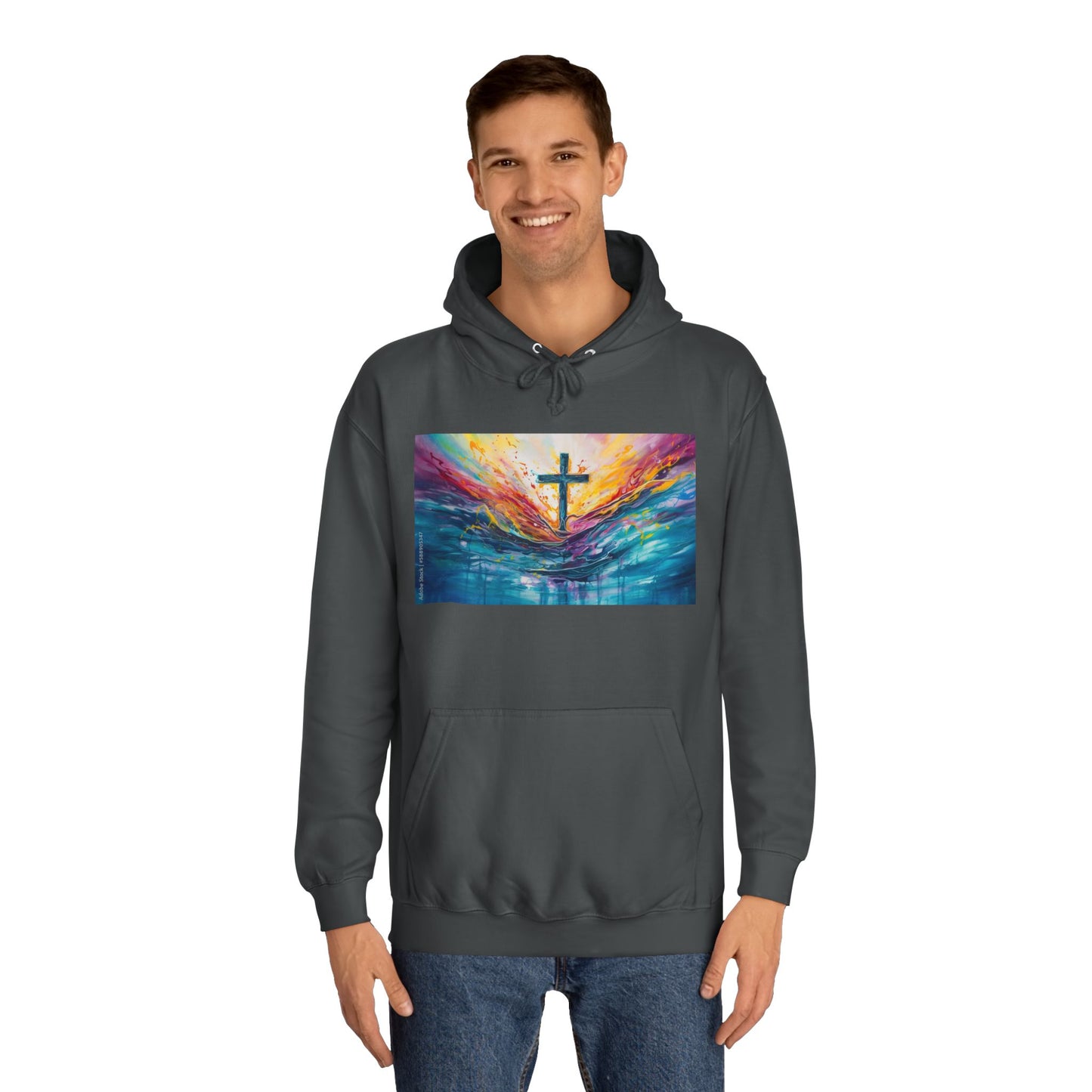 Colorful Sky Unisex College Hoodie with Cross Design