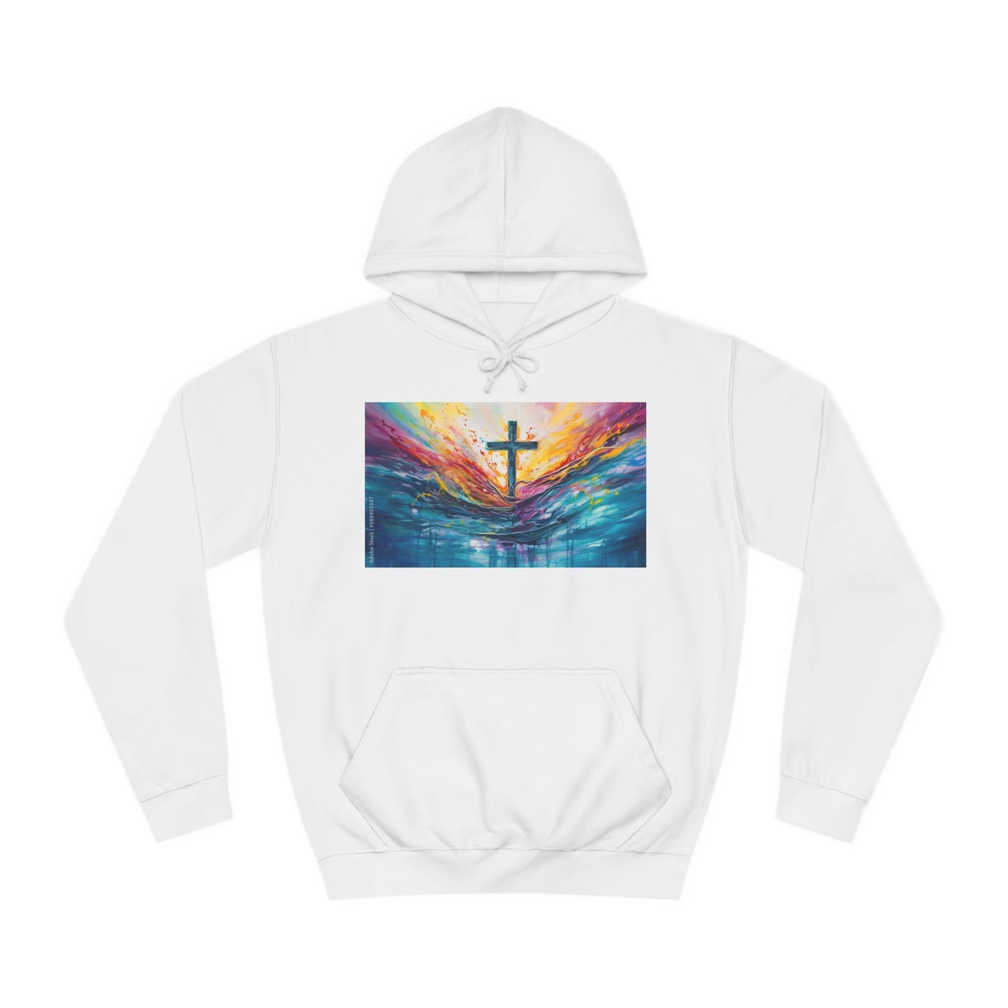 Colorful Sky Unisex College Hoodie with Cross Design