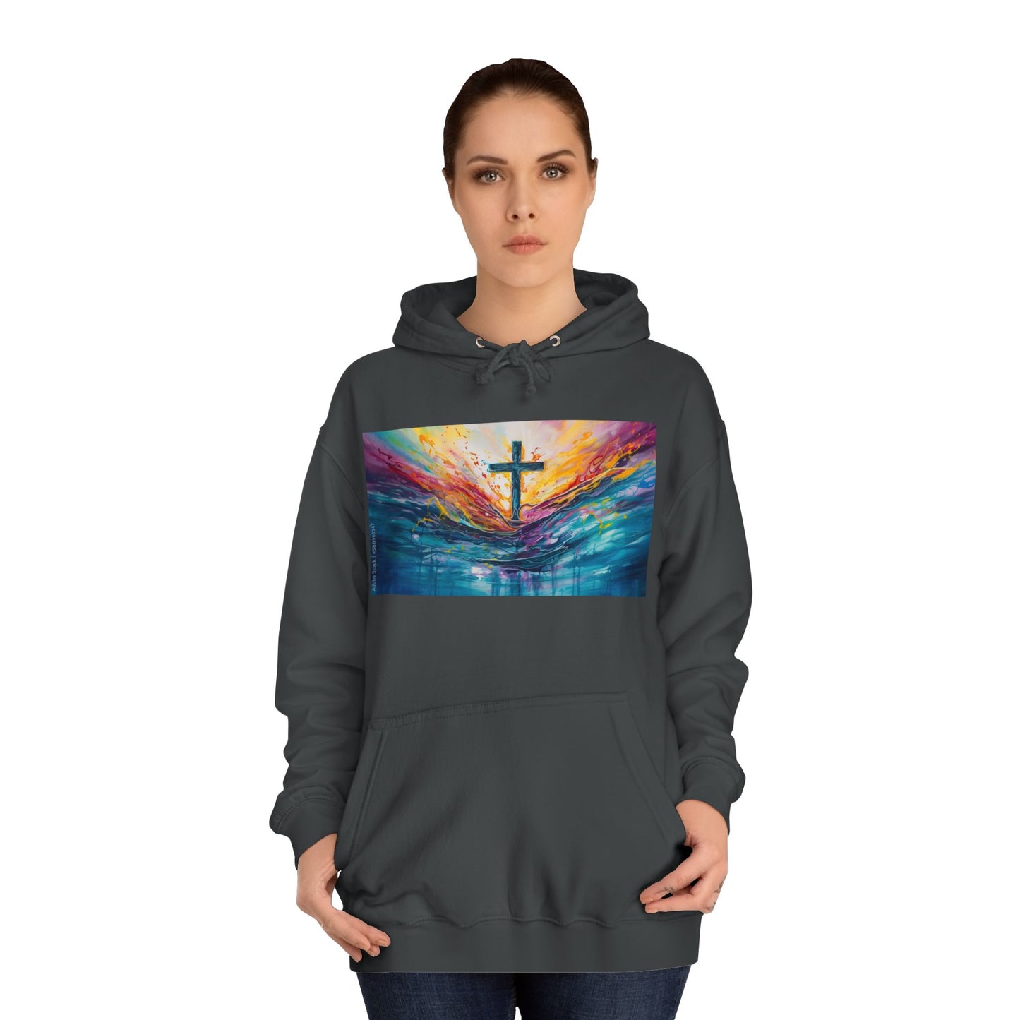 Colorful Sky Unisex College Hoodie with Cross Design