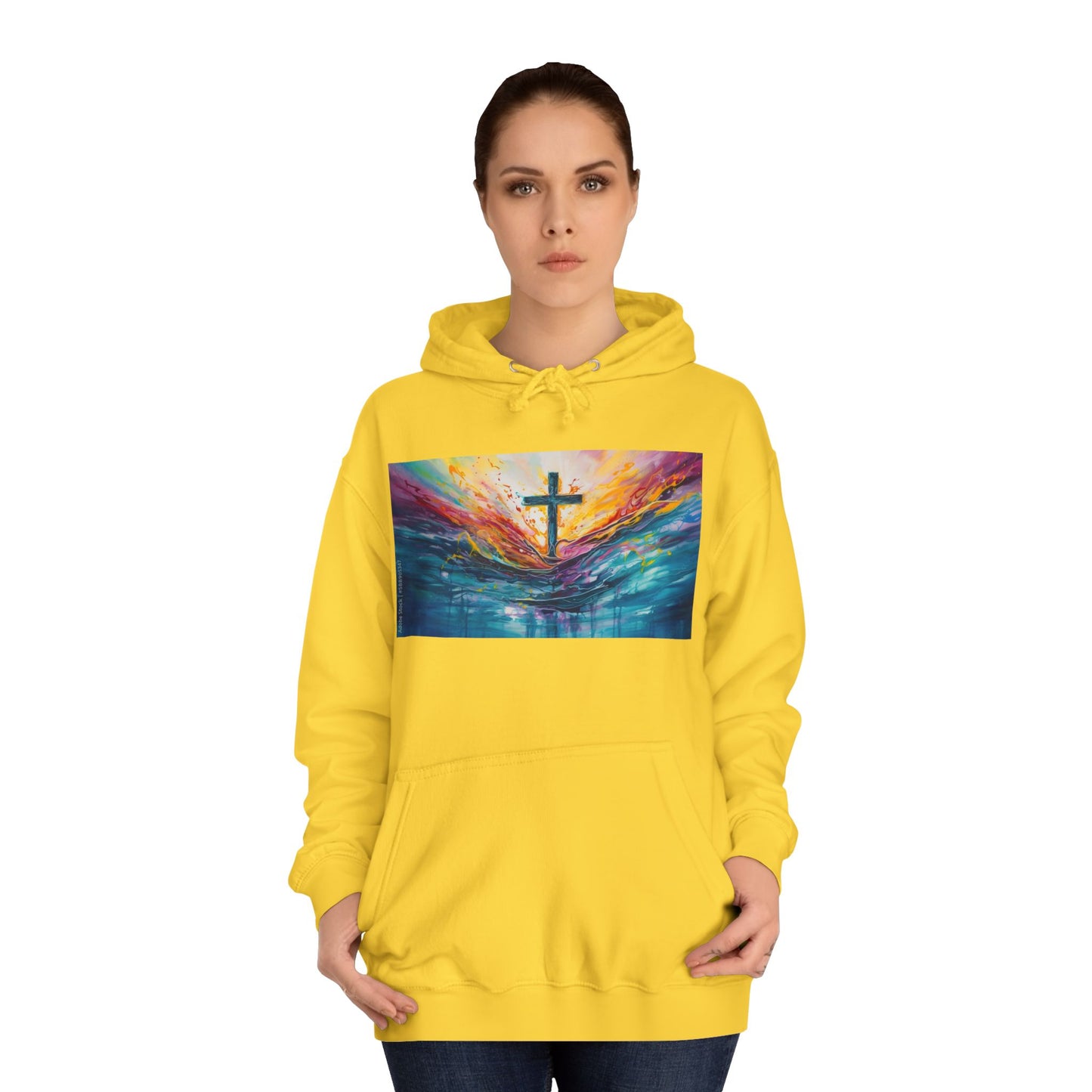 Colorful Sky Unisex College Hoodie with Cross Design