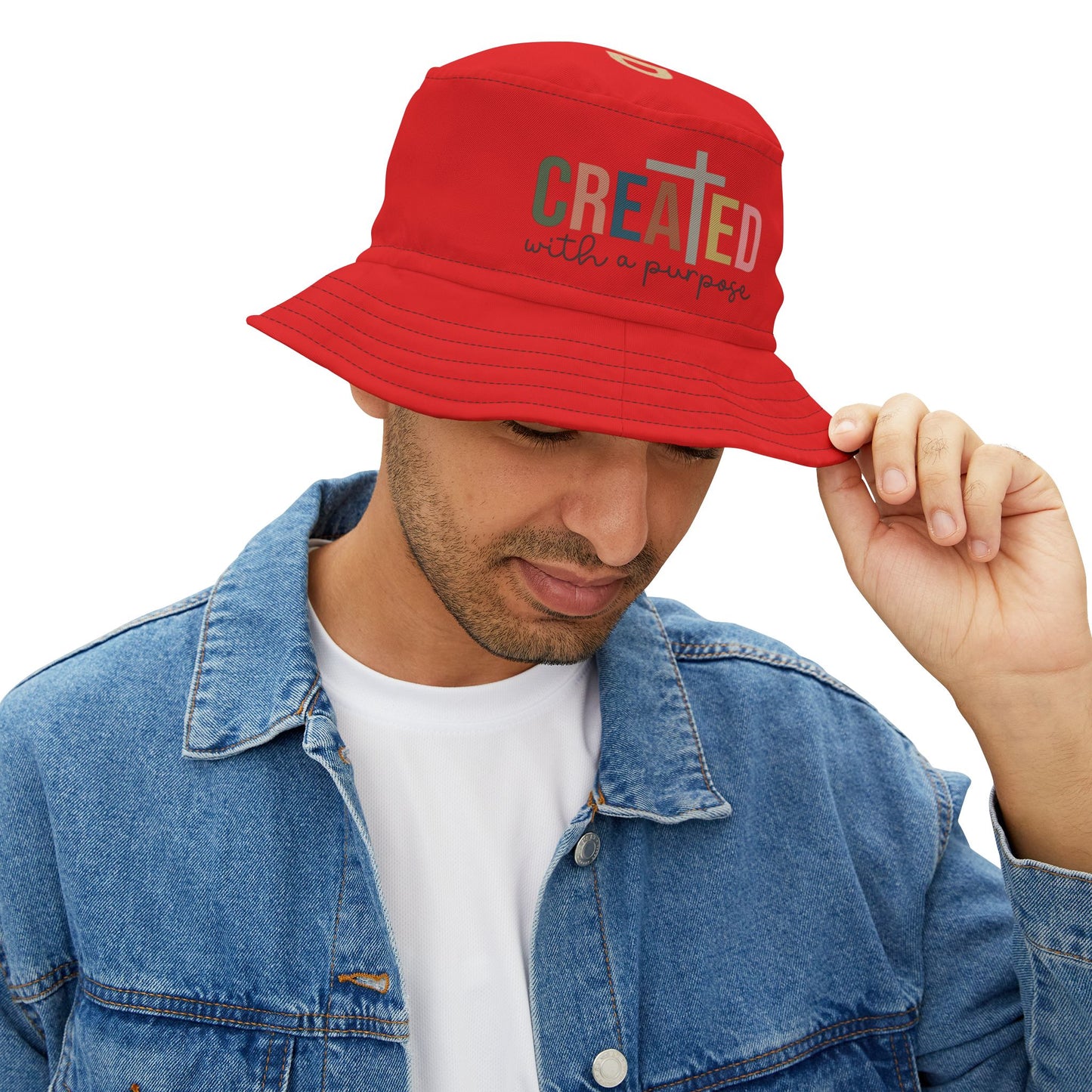 Created With a Purpose (Infrared Red) (Good God) Bucket Hat