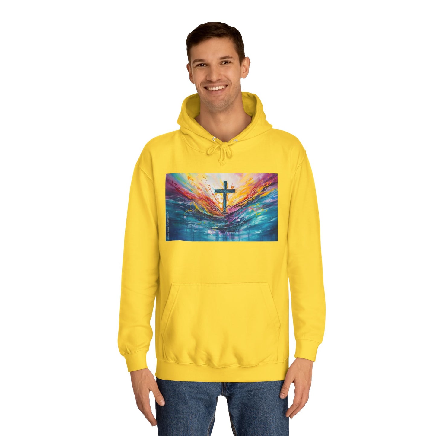 Colorful Sky Unisex College Hoodie with Cross Design