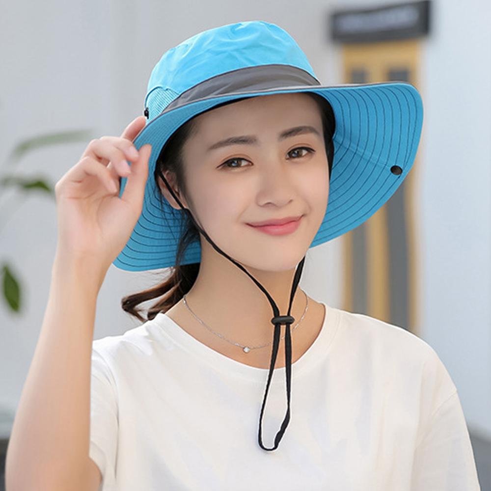 Womens UV Protection Wide Brim Sun Hats Cooling Mesh Ponytail Hole Cap