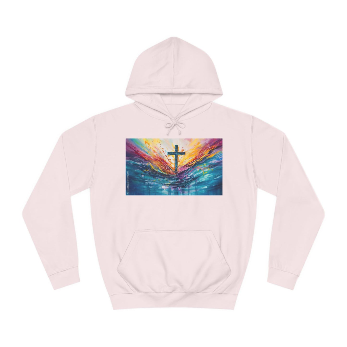 Colorful Sky Unisex College Hoodie with Cross Design