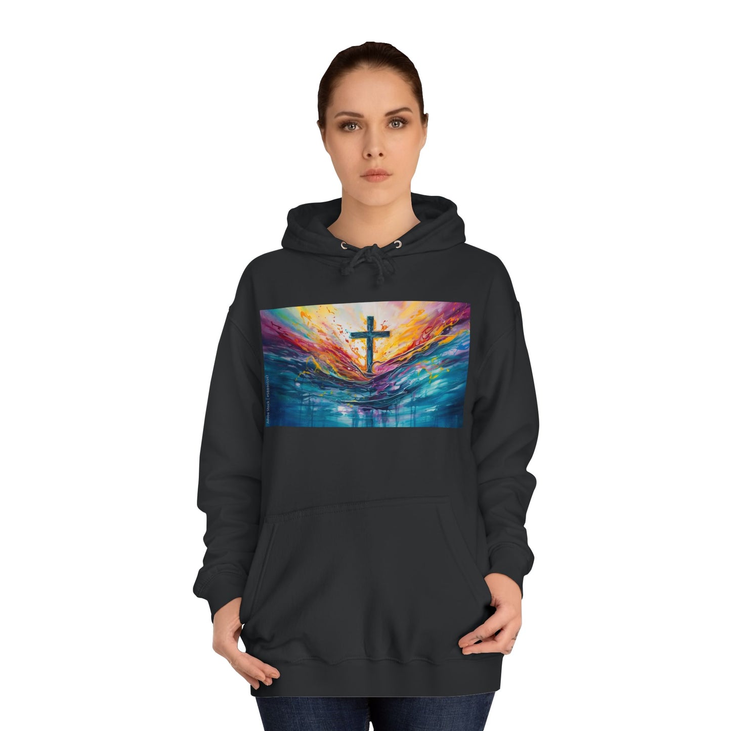 Colorful Sky Unisex College Hoodie with Cross Design