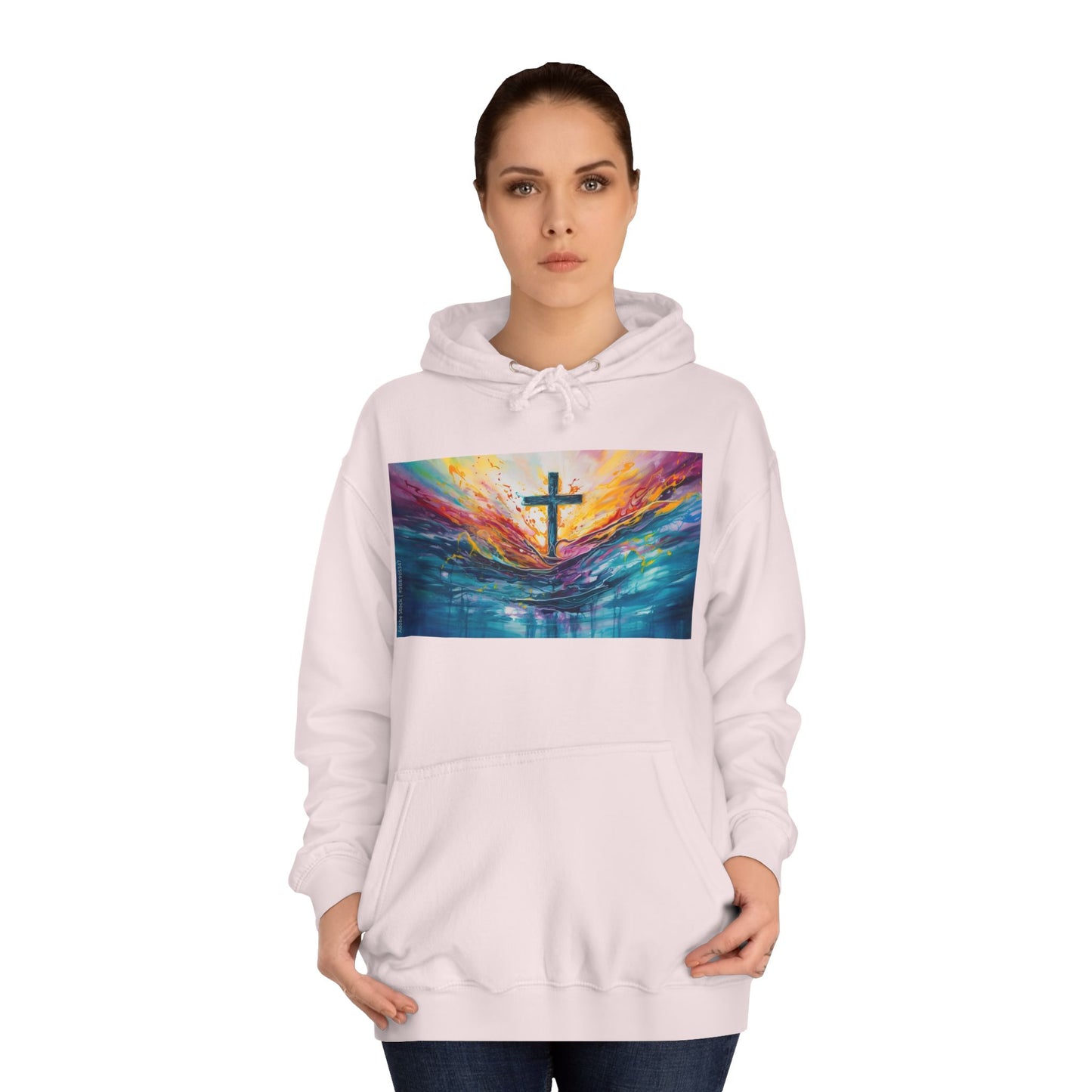 Colorful Sky Unisex College Hoodie with Cross Design