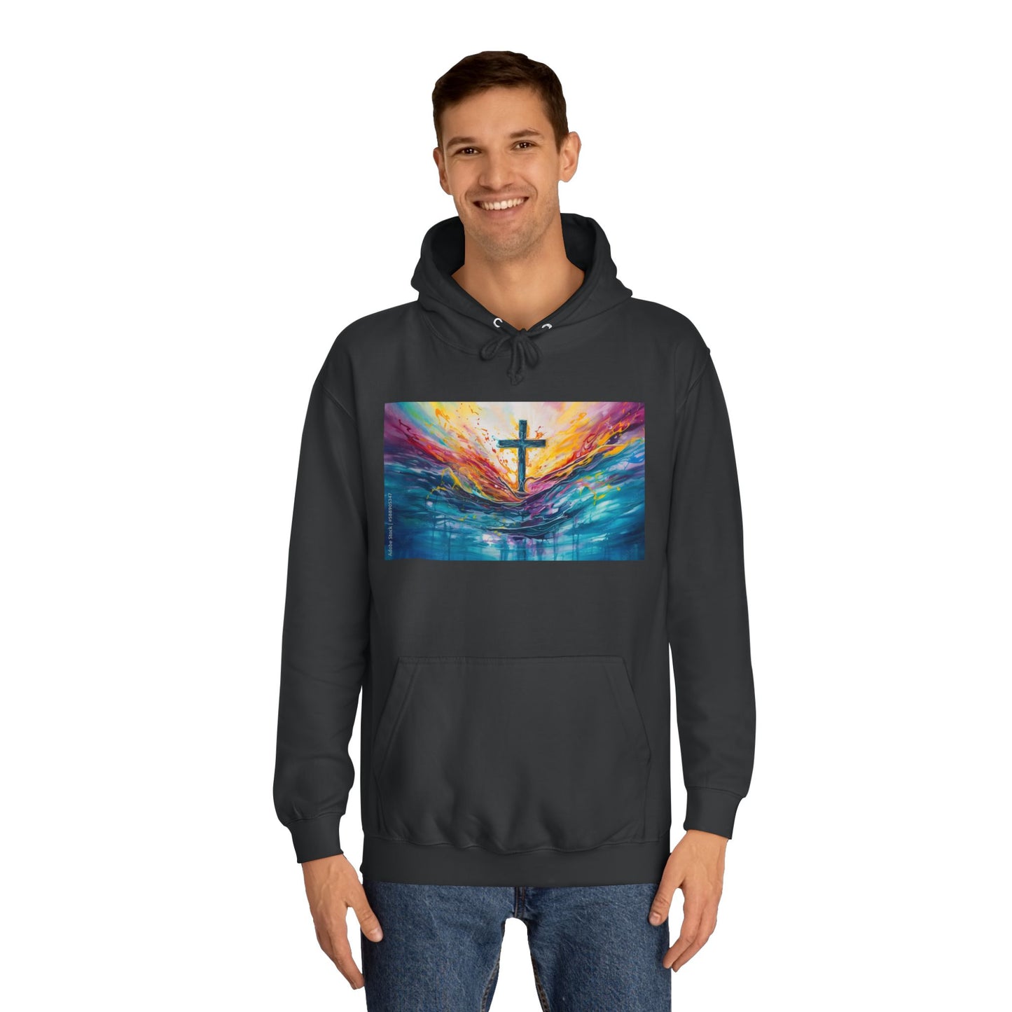 Colorful Sky Unisex College Hoodie with Cross Design