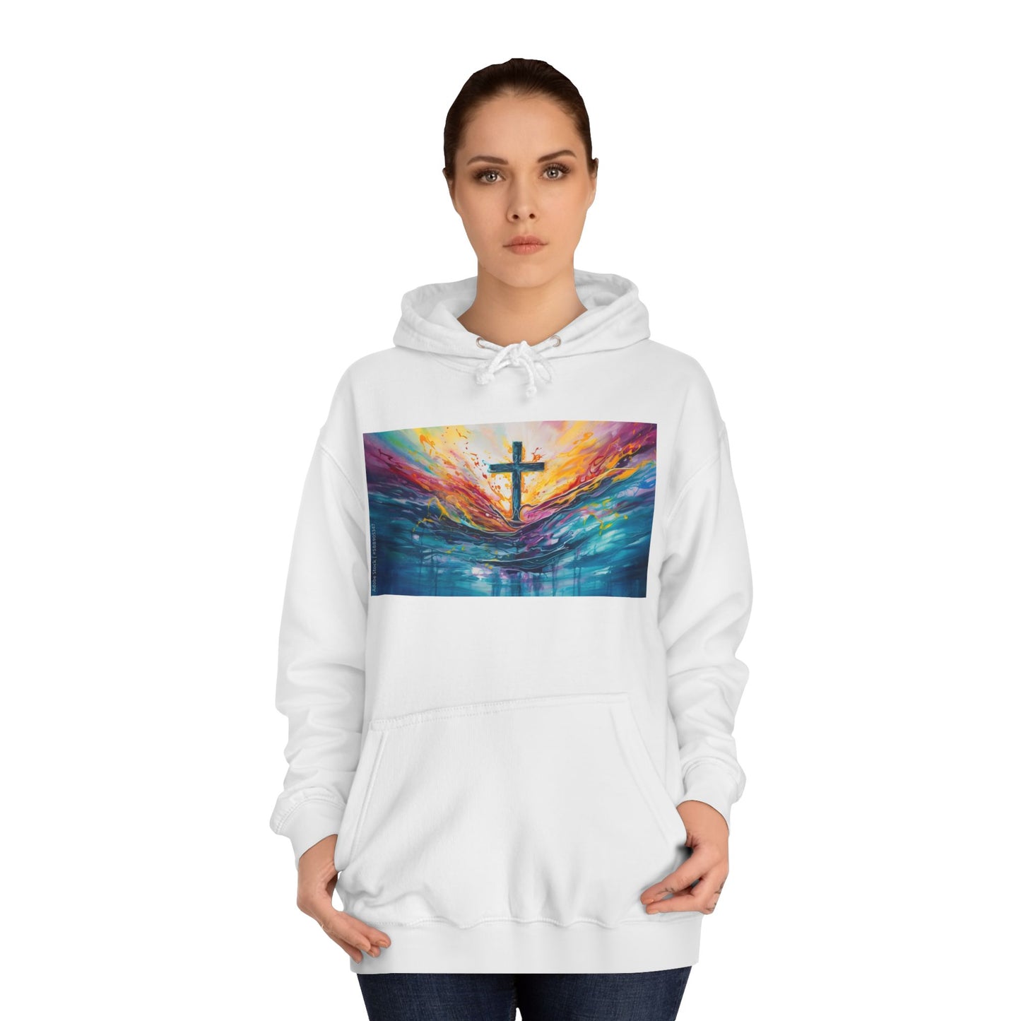 Colorful Sky Unisex College Hoodie with Cross Design