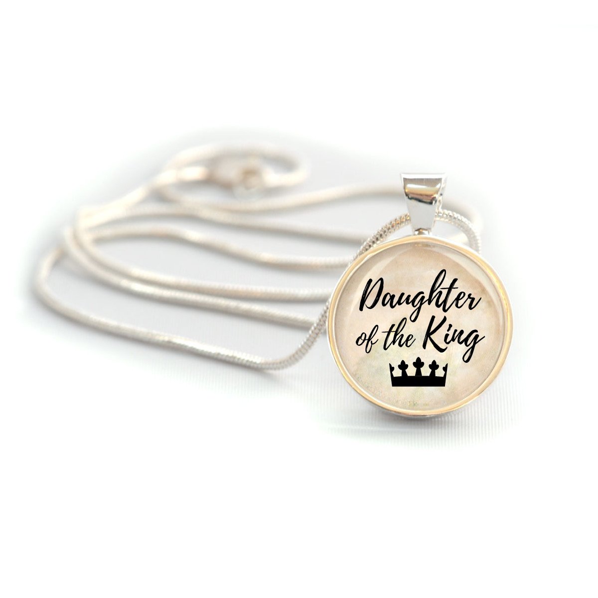 "Daughter of the King" Silver-Plated Christian Pendant Necklace (20mm)