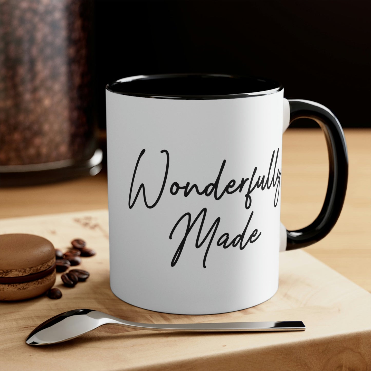 Two-tone Accent Ceramic Mug 11oz Wonderfully Made Black Affirmation