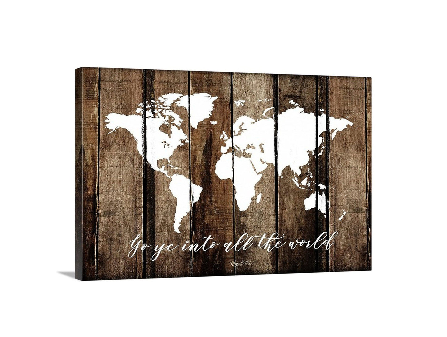 Go Ye Into All The World And Preach The Gospel Faux Rustic Wood Map|