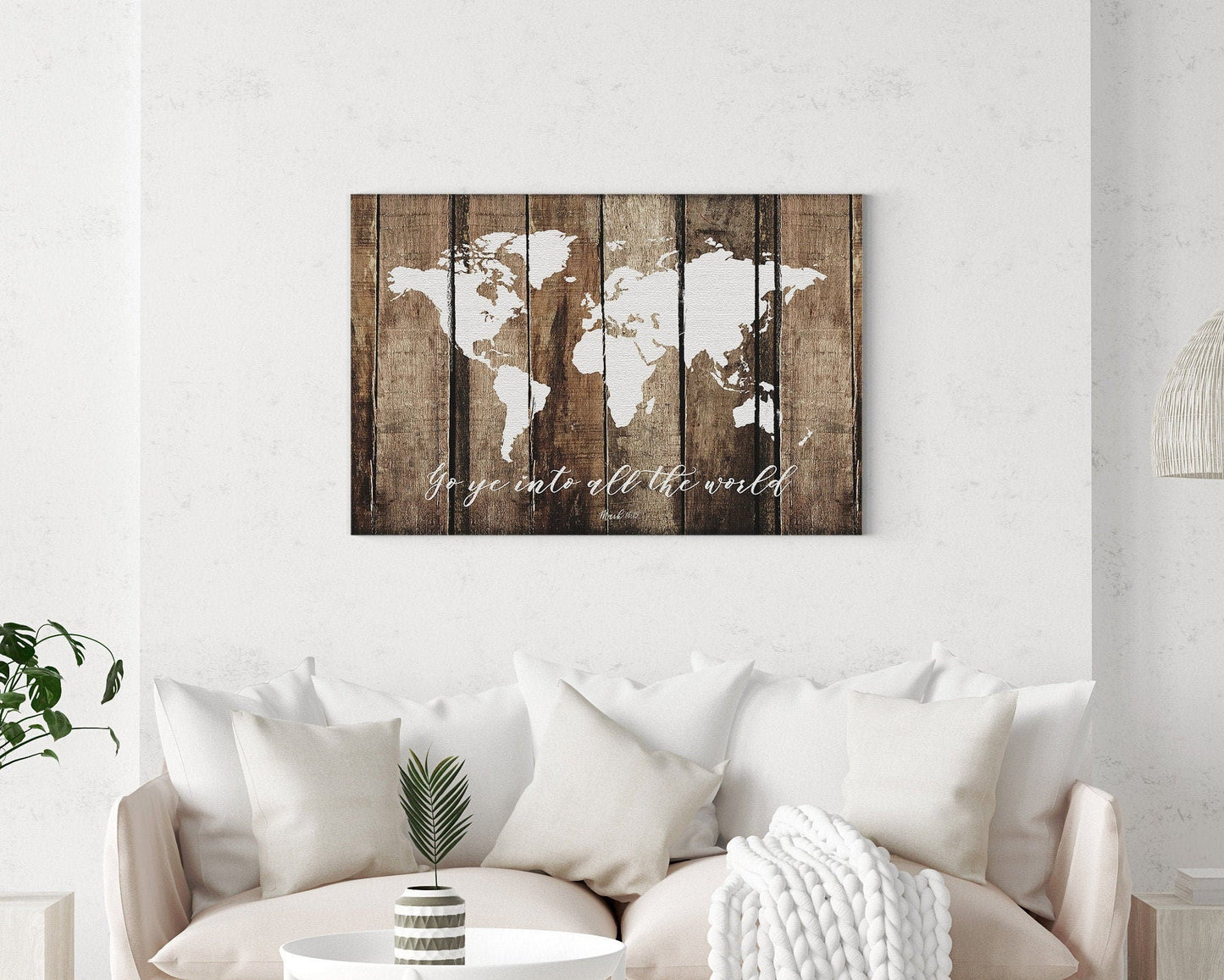 Go Ye Into All The World And Preach The Gospel Faux Rustic Wood Map|