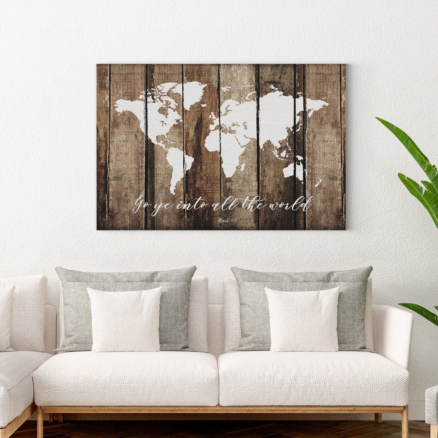 Go Ye Into All The World And Preach The Gospel Faux Rustic Wood Map|