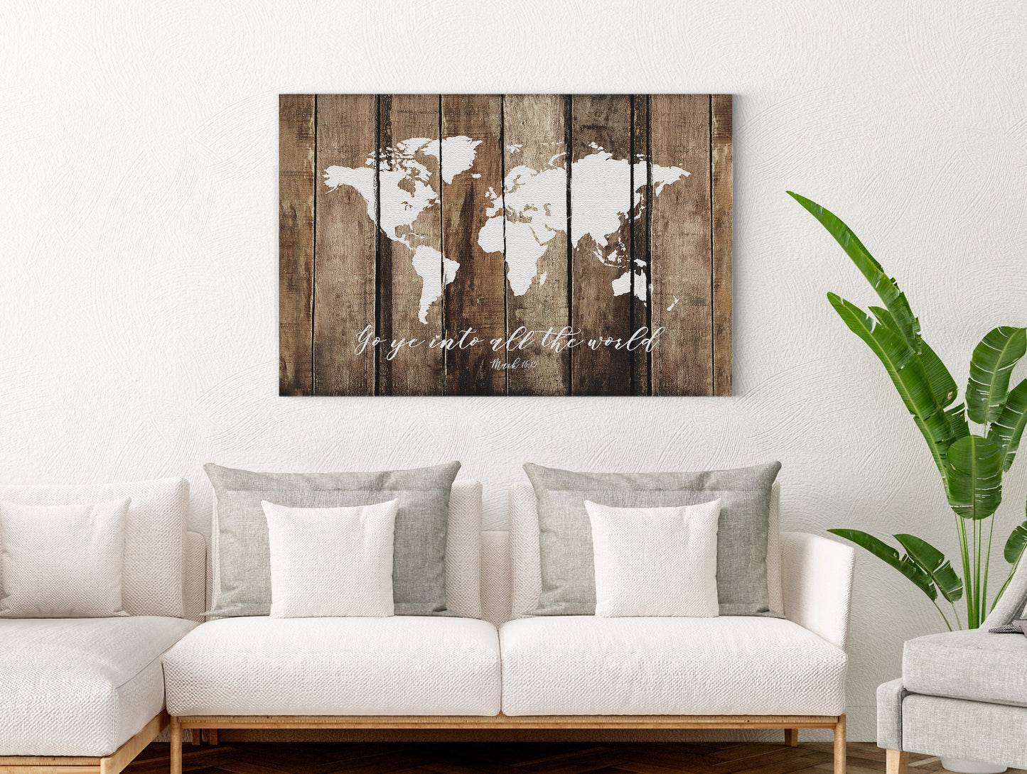 Go Ye Into All The World And Preach The Gospel Faux Rustic Wood Map|