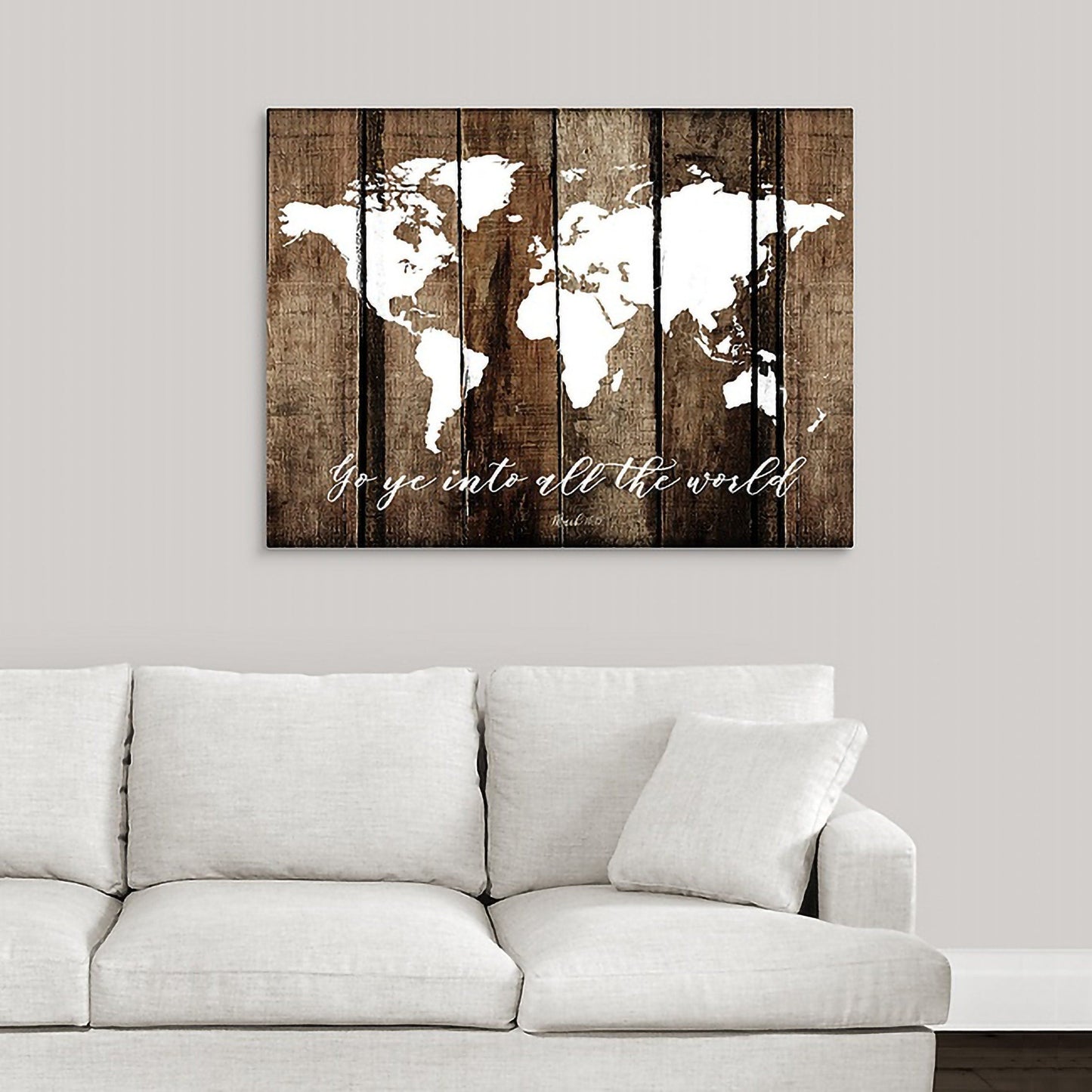 Go Ye Into All The World And Preach The Gospel Faux Rustic Wood Map|