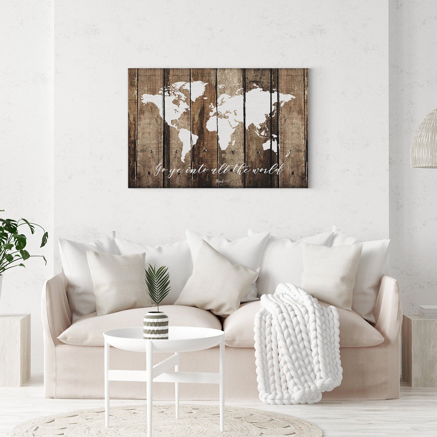 Go Ye Into All The World And Preach The Gospel Faux Rustic Wood Map|