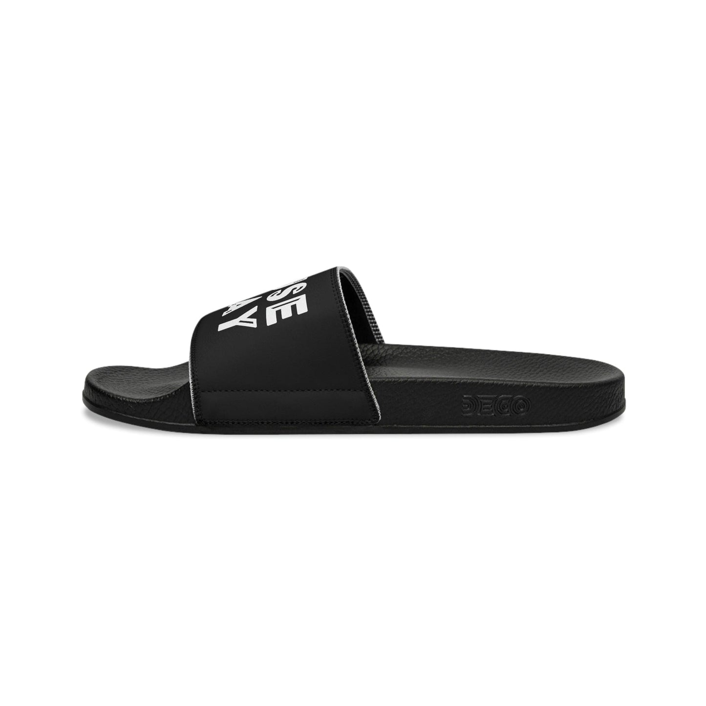 Mens Black Slide Sandals, Pause And Pray, Christian Inspiration