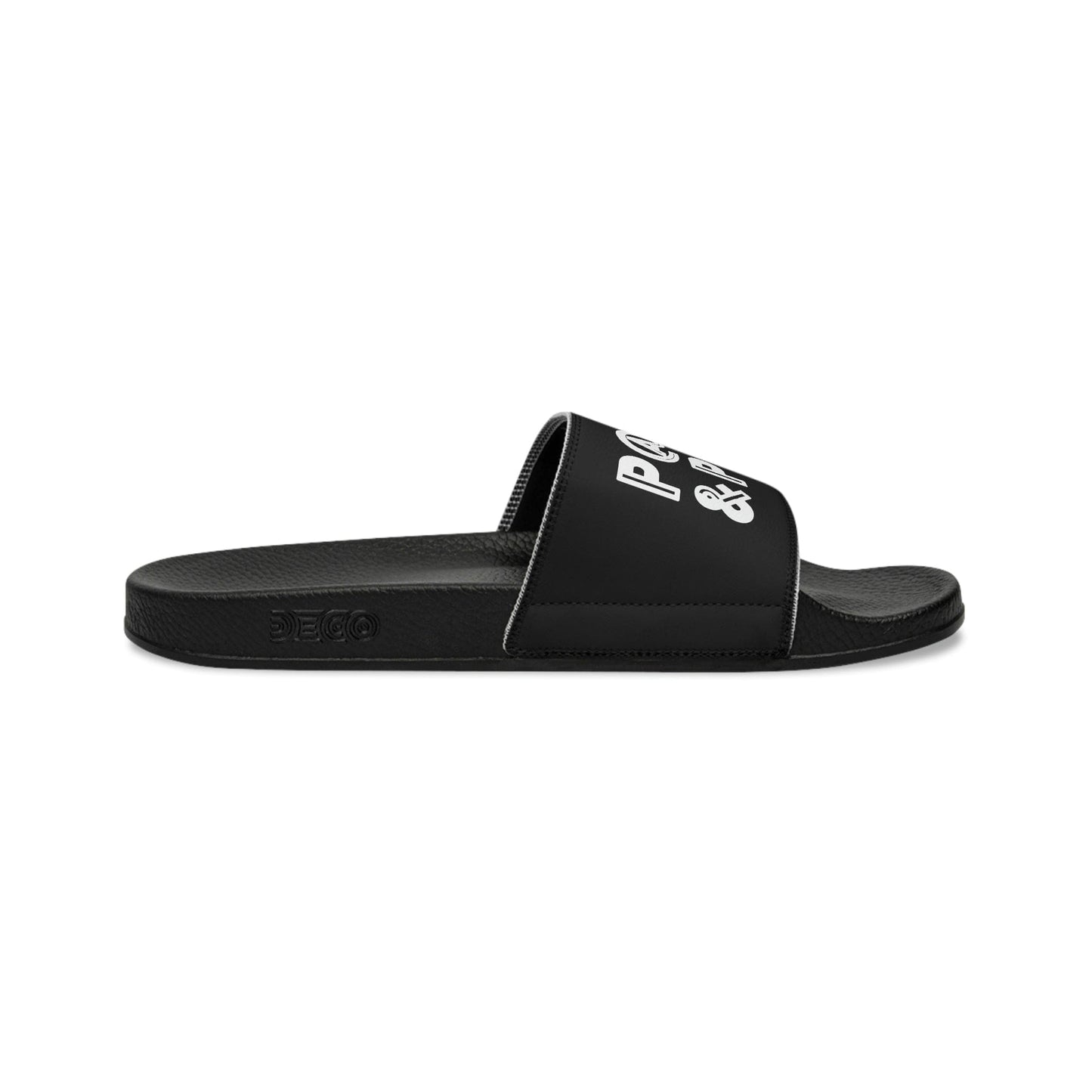 Mens Black Slide Sandals, Pause And Pray, Christian Inspiration