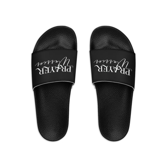 Mens Black Slide Sandals, Prayer Warrior Christian Inspiration