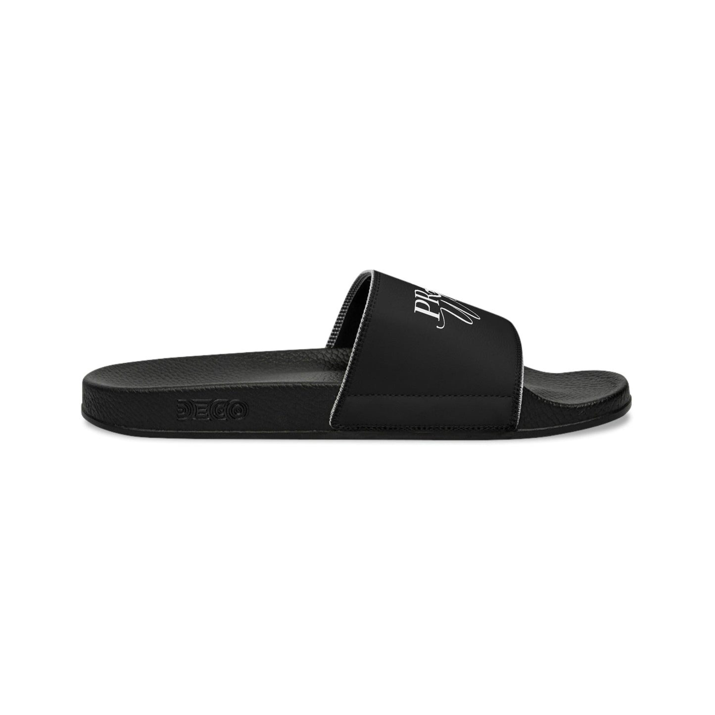 Mens Black Slide Sandals, Prayer Warrior Christian Inspiration