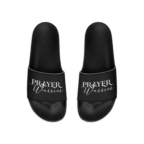 Mens Black Slide Sandals, Prayer Warrior Christian Inspiration