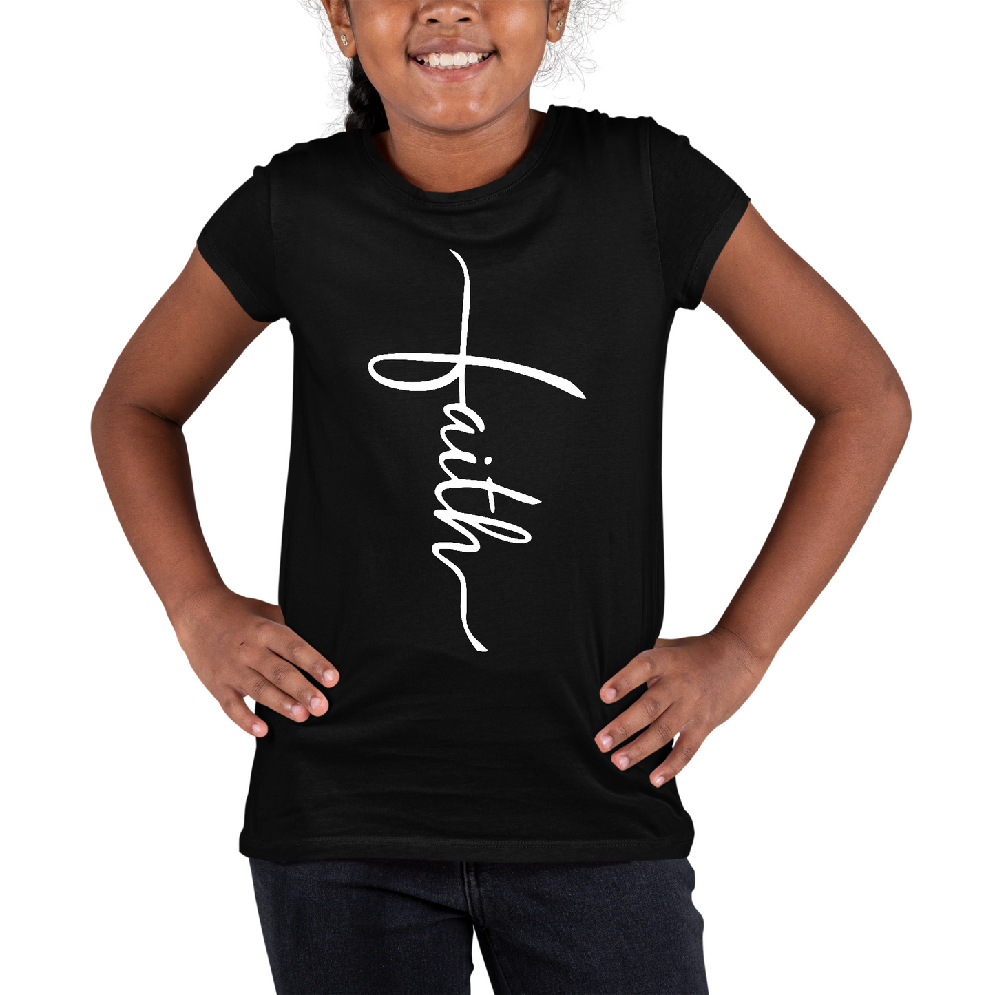 Youth Short Sleeve Graphic T-shirt, Faith Script Cross Illustration