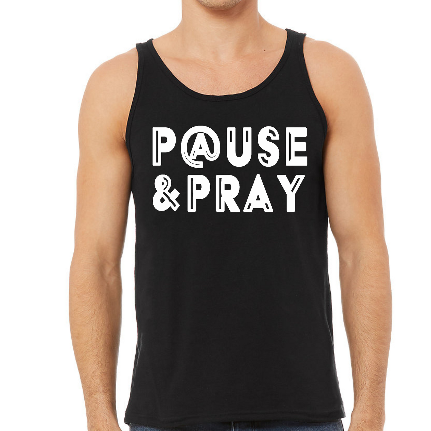 Mens Fitness Tank Top Graphic T-shirt Pause And Pray