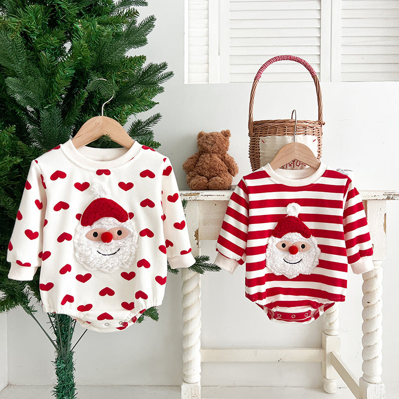 Baby Christmas Santa Claus Pattern Heart Printed Design Long Sleeved