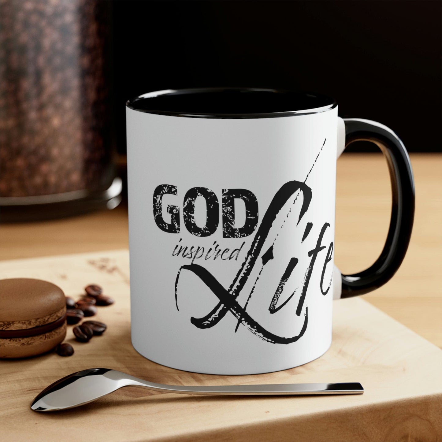 Two-tone Accent Ceramic Mug 11oz, God Inspired Life Inspirational