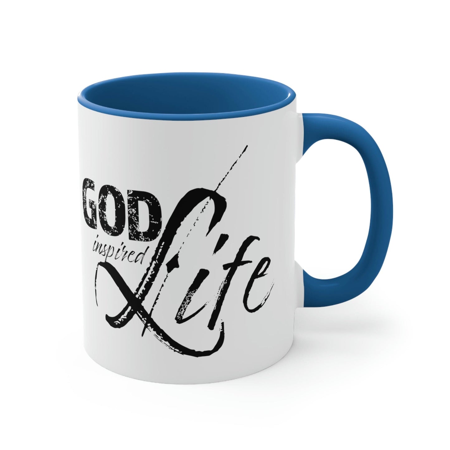 Two-tone Accent Ceramic Mug 11oz, God Inspired Life Inspirational