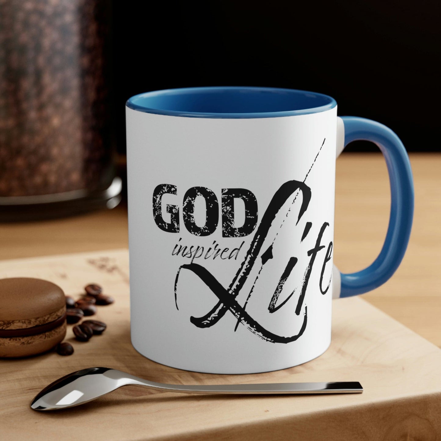 Two-tone Accent Ceramic Mug 11oz, God Inspired Life Inspirational