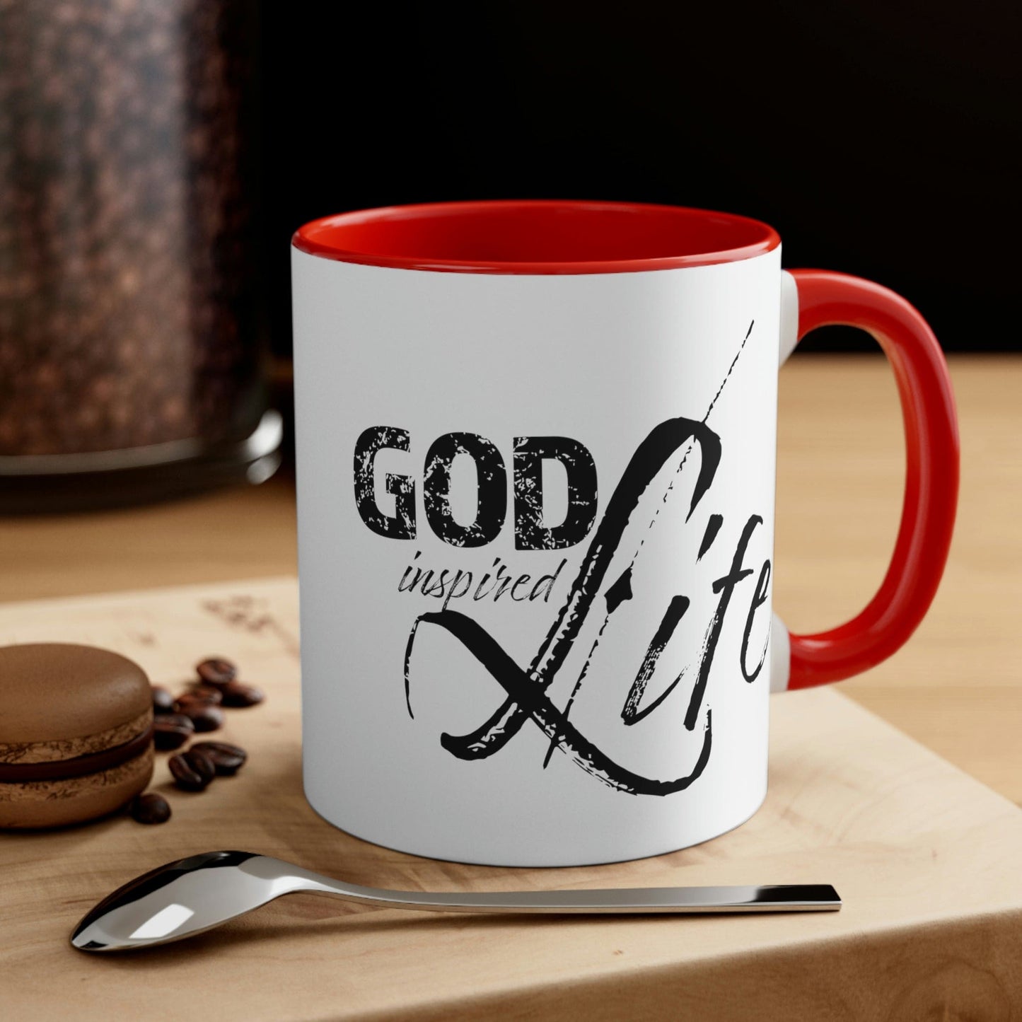 Two-tone Accent Ceramic Mug 11oz, God Inspired Life Inspirational